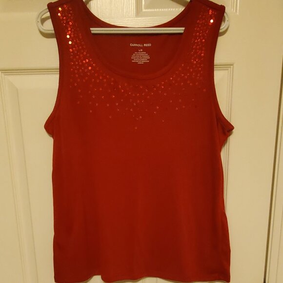 Carroll Reed Red Sleeveless Tank Top Festive Sparkle Size L - Picture 1 of 9